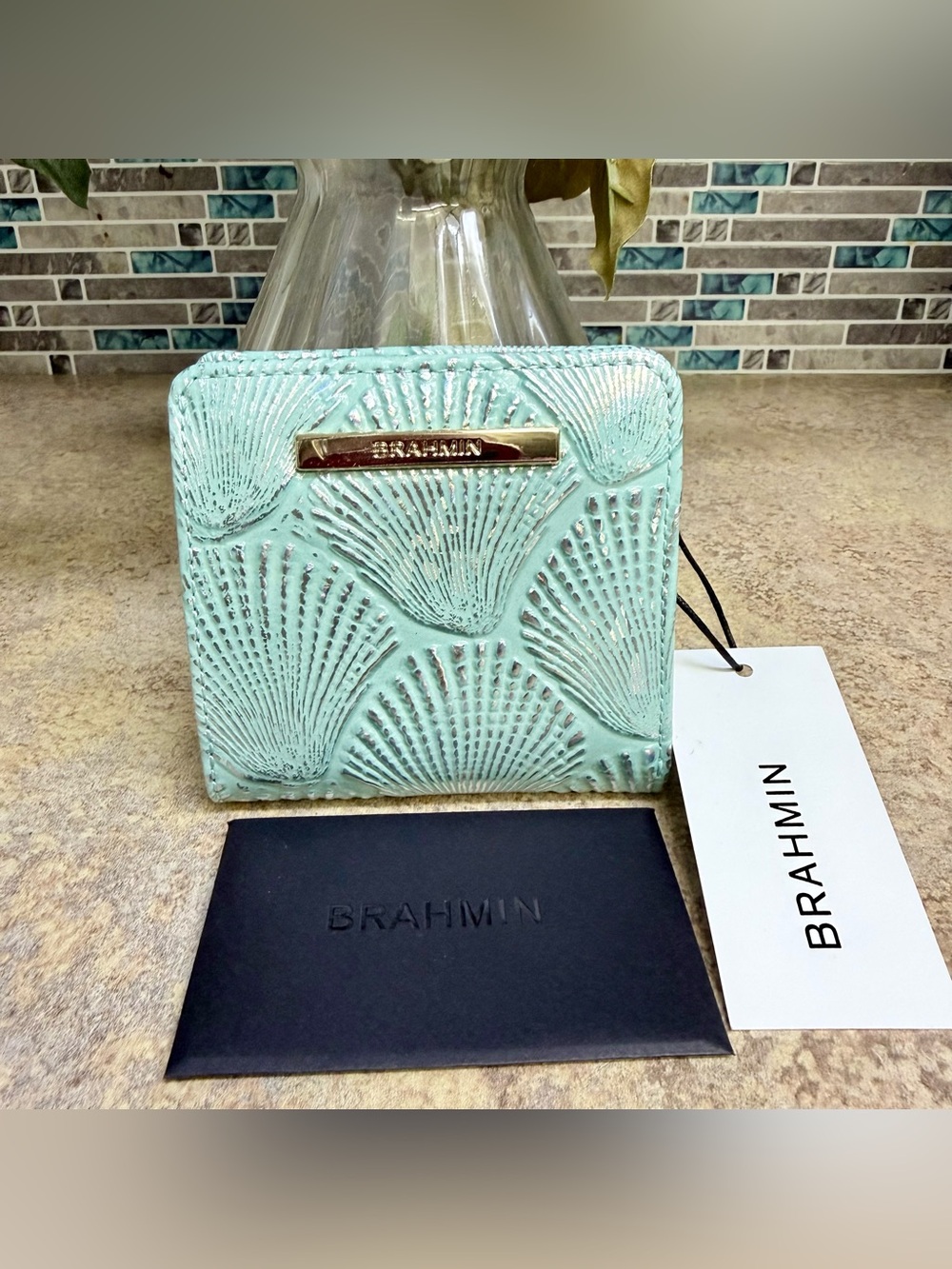 NWT Brahmin Jane Waterfall Tides blue iridescent wallet